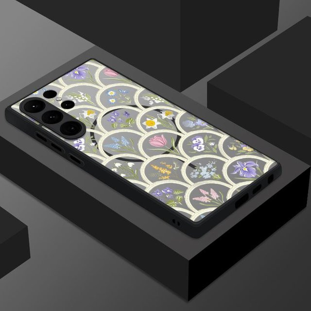 Magnetische Schutzhülle mit Blumenmuster für Samsung Galaxy S25 S24 S23 S22 S21 S20 Ultra FE Plus, Matte Hartschale, Transparent Multicolour, MagSafe kompatibel - Bild 1