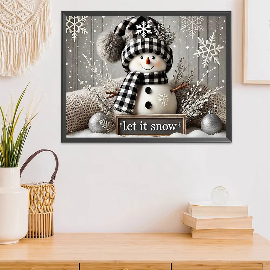 EverShine Diamantmosaik Stickerei Set Schneemann Winter Landschaft DIY Rund, Mehrfarbig, Durchmesser: 30 cm - Bild 3