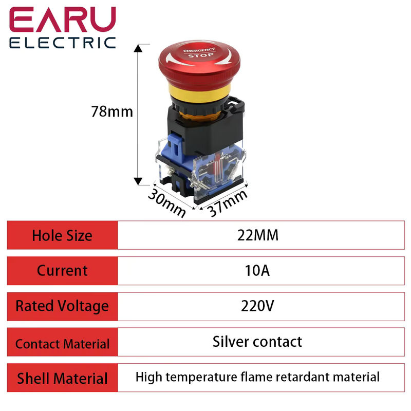 EARU Metall-Not-Aus-Schalter mit Pilzkopf-Taster in Rot, 22mm, 10A, selbstverriegelnd - Bild 2