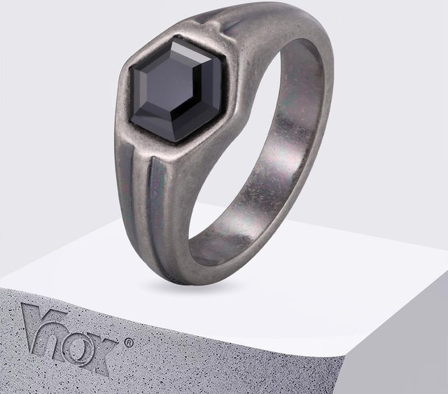 Vnox Ring, Edelstahl, schwarzer Zirkonia, Herren - Bild 1