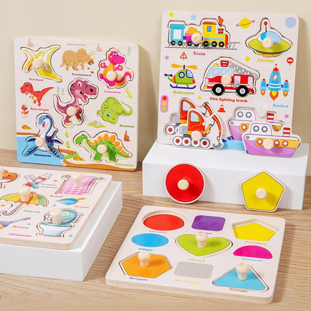 skxnier Montessori Holz 3D Puzzle Cartoon Tier, Intelligenz Puzzle, Tiere - Bild 1