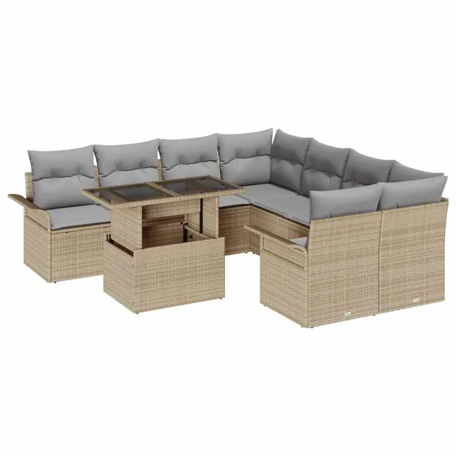 vidaXL Garten-Sofa-Set aus Poly Rattan in Beige mit 9-teiliger Ecksofa-Landschaft, Tisch und integriertem Kissen-Speicher - Bild 2