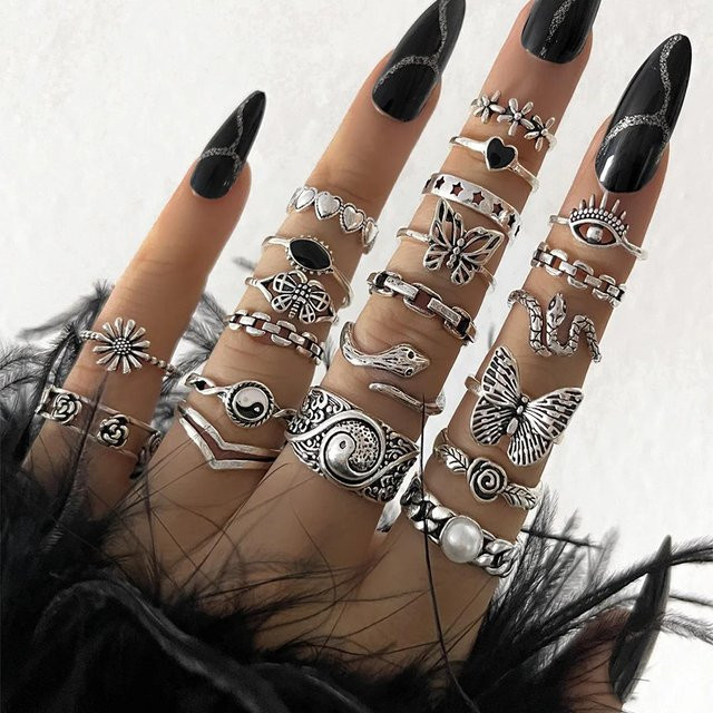 YIRAN Ringe Set, Kupfer, gray, Schmetterling, Schlangenauge, Damen - Bild 1