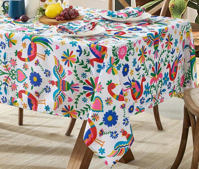 JINGYUE Pet Rechteckige Tischdecke mit mexikanischem Blumen- und Vogelmuster, Mehrfarbig, B/B: 140 x 180 cm - Bild 1