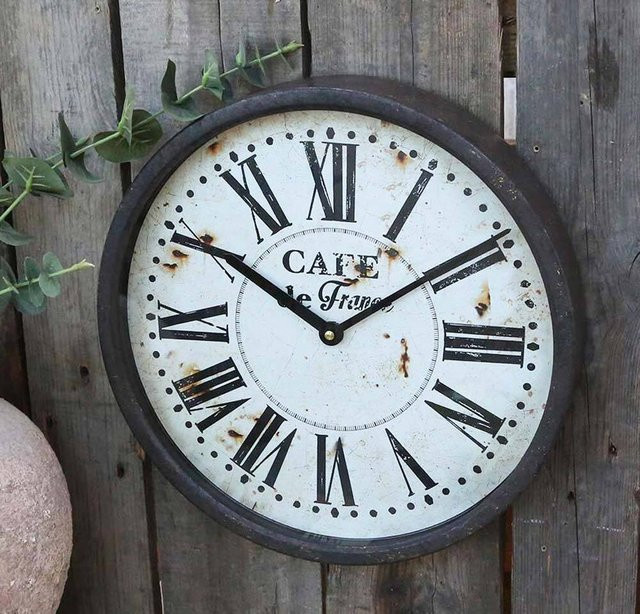 Chic Antique Wanduhr Cafe de France im Vintage-Stil mit Metallrahmen und Glas, Rund, Weiß, Durchmesser: 35 cm - Bild 1