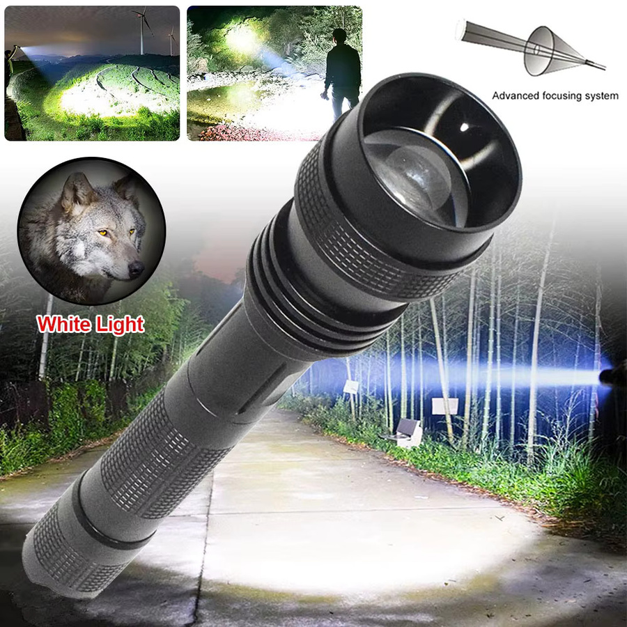 VASTFIRE Wiederaufladbare LED-Taschenlampe mit RGB-Modi in Grün, Rot und Weiß, Wasserdichte taktische Zoom-Leuchte für Camping und Jagd, Schwarz - Bild 3