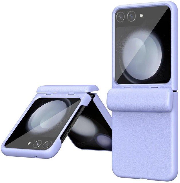 Rengz Lederstruktur-Schutzhülle für Samsung Galaxy Z Flip 5 mit Glasfolienabdeckung auf der Vorderseite in Violett - Bild 1
