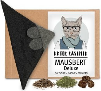 Kater Kasimir Mausbert Deluxe, 2-in-1 Spielmaus für Katzen, handgemacht aus BIO-Baumwolle mit BIO-Katzenminze, BIO-Baldrian und Matatabi-Füllung - Bild 1