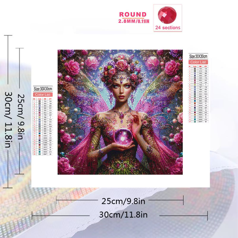 Momoart Diamant Mosaik Wandkunst Porträt einer Frau mit Pfingstrosen in Multicolor, Rund, Durchmesser: 20 cm - Bild 2