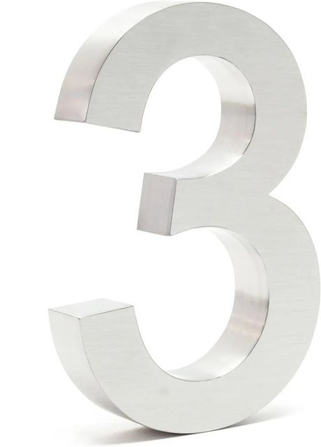 Wiltec Hausnummer 3 in Silber aus Edelstahl mit modernem 3D-Design für die Wandmontage - Bild 1