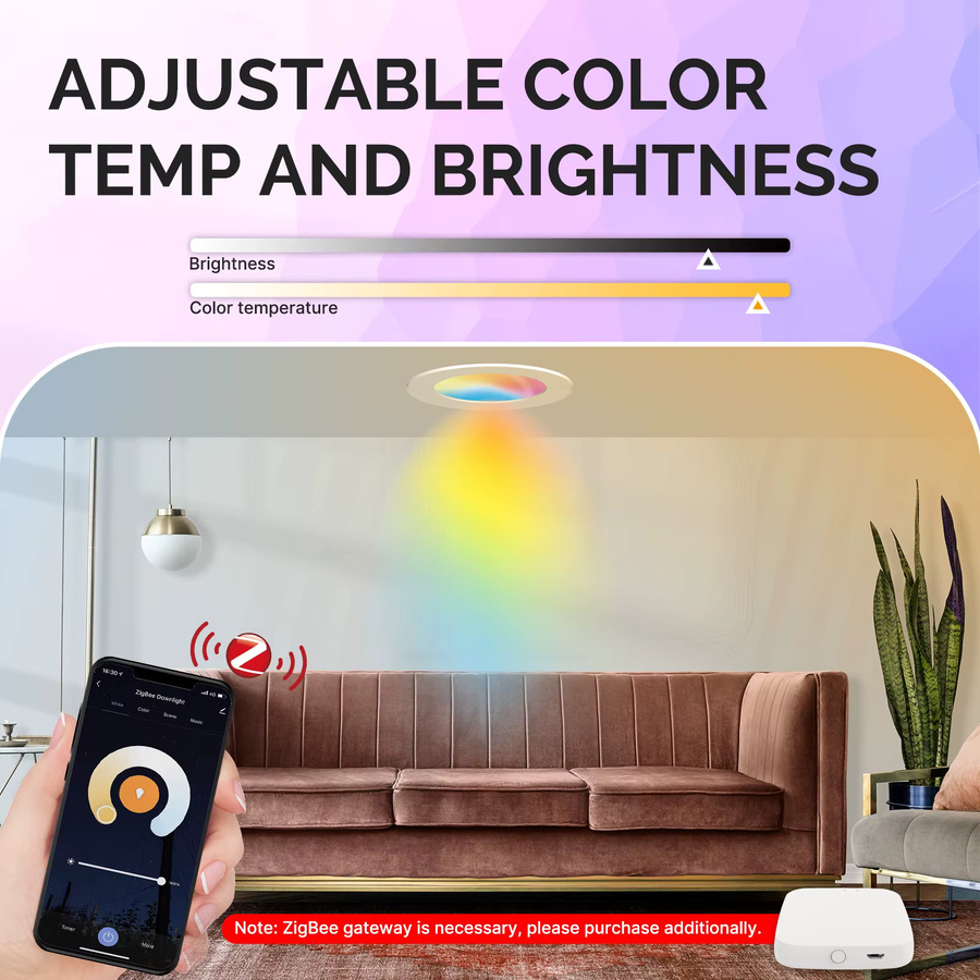 MOES Smart Downlight 6W ZigBee LED Einbaustrahler mit RGB Farbwechsel und CCT Warmweiß bis Kaltweiß, kompatibel mit Alexa und Google Assistant, Weiß - Bild 2