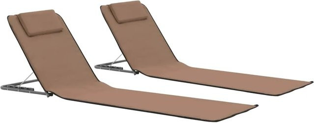vidaXL 2er Set Klappbare Strandmatten aus UV-beständigem Polyester und pulverbeschichtetem Stahl in Braun mit verstellbarer Kopfstütze - Bild 1