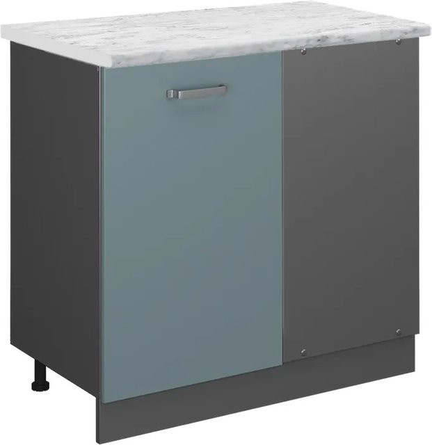 Vicco R-Line Eckunterschrank für die Küche in Blau-Grau/Anthrazit mit Marmor-Optik, B/T/H: 86 x 46 x 81,6 cm - Bild 1