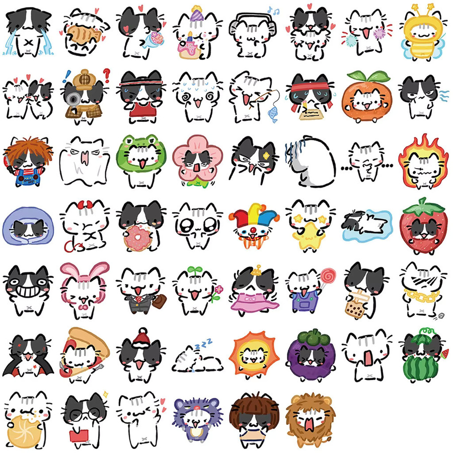 54 Stück transparente Cartoon-Katzen-Aufkleber aus wasserfestem PET von Papery Pop Store in Multicolour - Bild 2