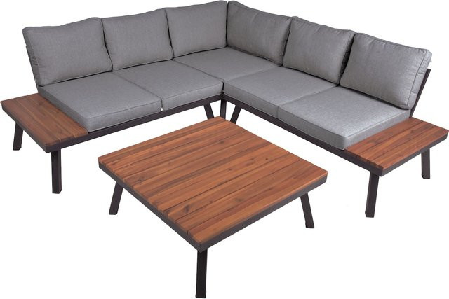 Garden Pleasure Lounge-Set Theresa 4-teilig in Dunkelgrau mit Akazienholz und Stahlrahmen - Bild 1