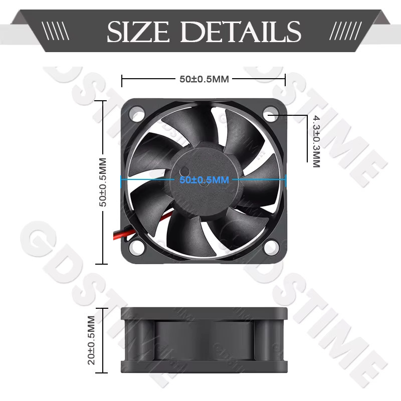 Gdstime 5020 DC Bürstenloser Axiallüfter in Schwarz, B/T/H: 50 x 50 x 20 mm, Mini-Abluftkühler für 3D-Drucker, DVR und NAS-Kühlung - Bild 3
