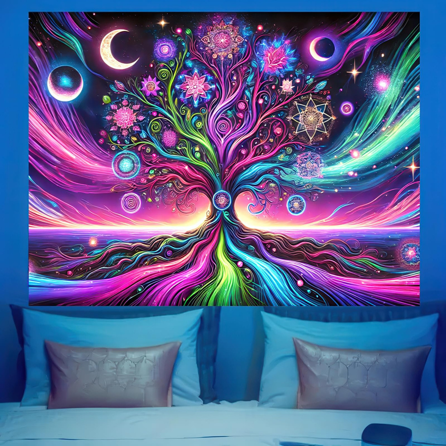 UV-reaktiver Lebensbaum Wandteppich von JMG Household Supplies mit Galaxie- und Weltraum-Motiv in Multicolour, Breite: 60 cm, Höhe: 40 cm - Bild 3