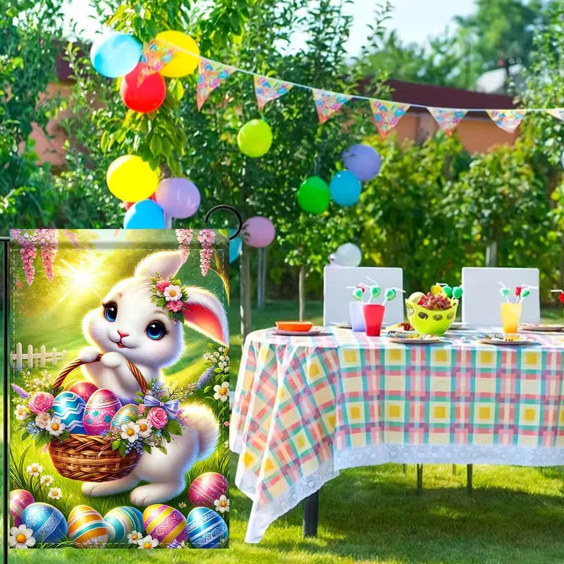 VIKAMA Gartenflagge mit Osterhasen-Ei-Muster für Frühling und Ostern, Mehrfarbig, B/H: 30 x 45 cm - Bild 2
