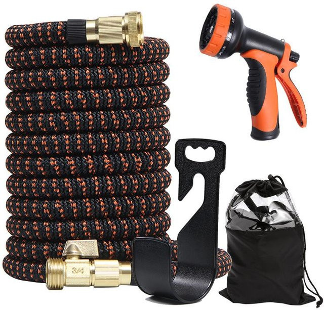 WTEMPO Multifunktionaler Automatischer Teleskop-Gartenschlauch mit Spritzpistole in Orange, Länge: 7,5 m - Bild 1