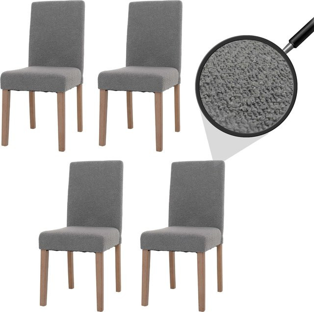 4er-Set MCW Esszimmerstuhl Littau aus Bouclé in Grau mit Beinen aus Naturholz - Bild 1