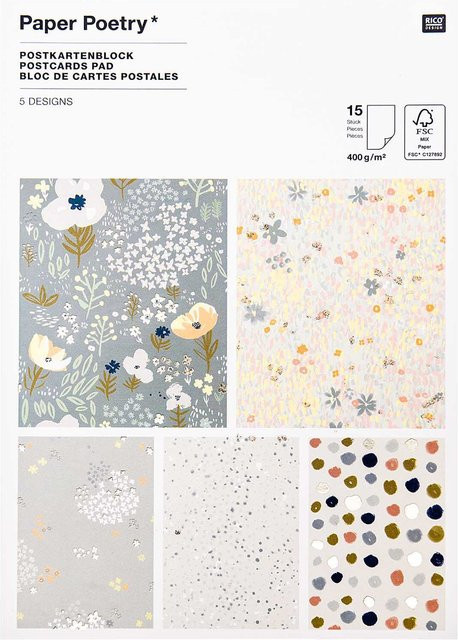 Rico Design Paper Poetry Postkartenblock Crafted Nature blau, 15 Stück - Bild 1