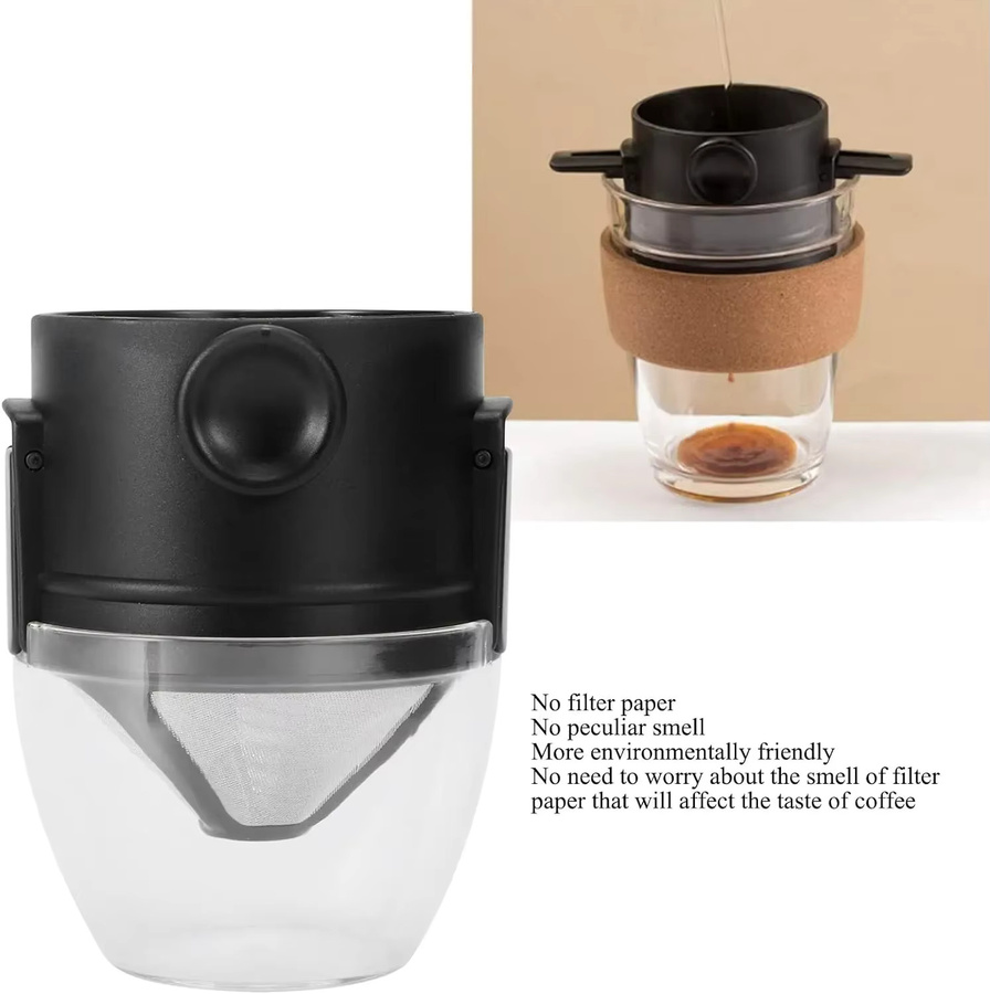 Punana Tragbare Kaffeemaschine mit wiederverwendbarem Edelstahl-Kaffeefilter und Reinigungsbürste, 1-2 Tassen, Silber/Weiß/Schwarz - Bild 3