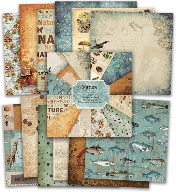 Alinacutle Nature Paper Pack gemusterter Papierblock für Scrapbooking und Bastelarbeiten, 24 Blatt, Multicolour, 6 Zoll - Bild 1