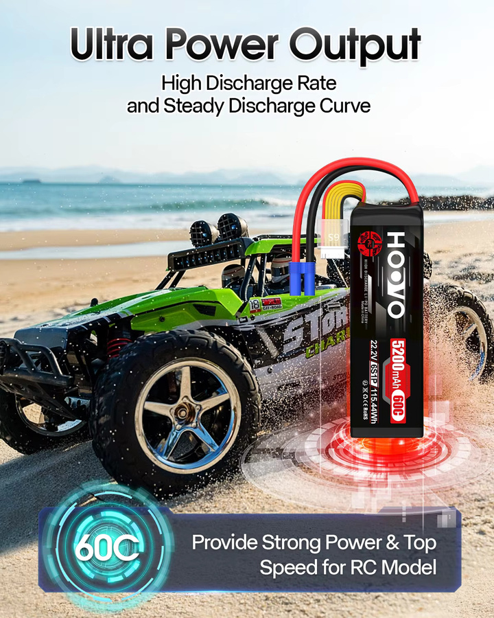 HOOVO 6S 5200mAh LiPo-Batterie 22,2V 60C mit EC5-Stecker für RC-Flugzeuge und Hubschrauber, 2er-Pack, Schwarz - Bild 5