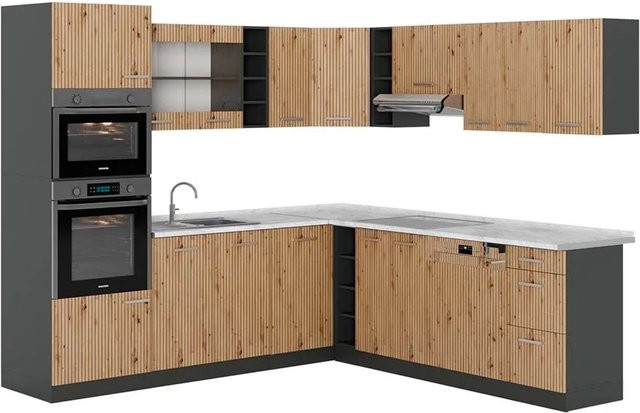 Vicco R-Line Eckküche Artisan Eiche und Anthrazit mit Marmor-Optik B/T/H: 237 x 247 x 81,6 cm - Bild 1