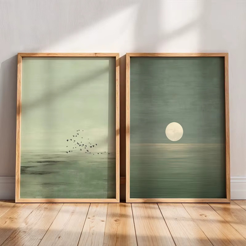 YITONGKE Japandi Wandkunst Minimalistischer Rosa Sonnenuntergangsdruck Abstraktes Landschaftskunstwerk in Erdtönen - Bild 2