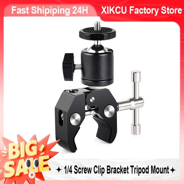 XIKCU Super Clamp mit 360 Grad Mini Kugelkopf und 1/4 Zoll Schnellspanner Klemmhalterung in Schwarz für DSLR Kamera und GoPro - Bild 1