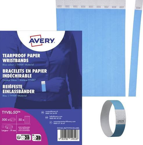 Avery Zweckform Eventband Einlassband Blau aus Papier, 50 Stück, L: 256 mm, B: 19 mm - Bild 1