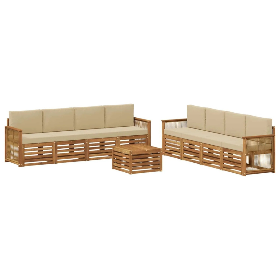 vidaXL Sofagarnitur aus Massivholz Akazie mit 9 Kissen in Natur-Beige - Bild 2