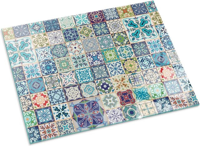 Tulup Glasplatte für Kamin mit Mosaikmuster in Blau, B/B/H: 80 x 60 cm - Bild 1