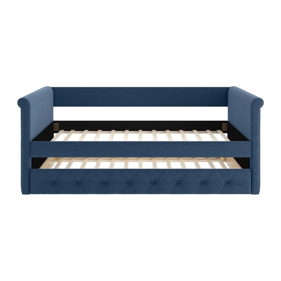 Vente-unique Sofabett Louise in Marineblau mit Schlaffunktion und Auszugsschublade im rustikalen Stil, Breite: 219 cm - Bild 2
