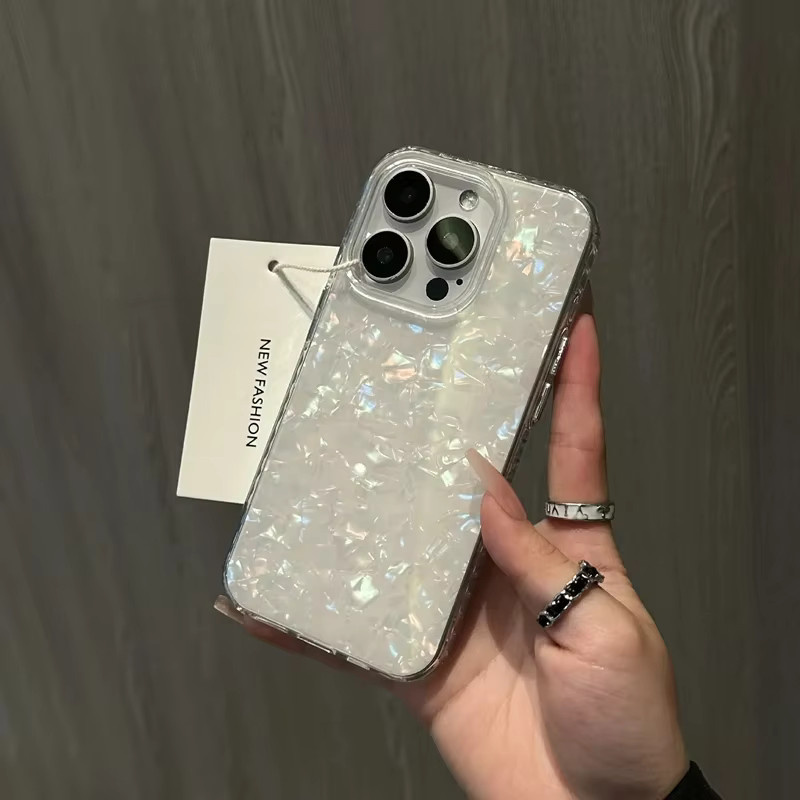 NMEGOU Schutzhülle mit Muschelmuster und Laser-Design für iPhone 11 bis iPhone 17 Pro Max Plus, Stoßfest, Farbe: Weiß - Bild 4