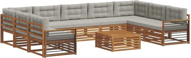 vidaXL Sofagarnitur 10-teilig aus Massivholz Akazie in Natur und Hellgrau mit modernem Latten-Design - Bild 1