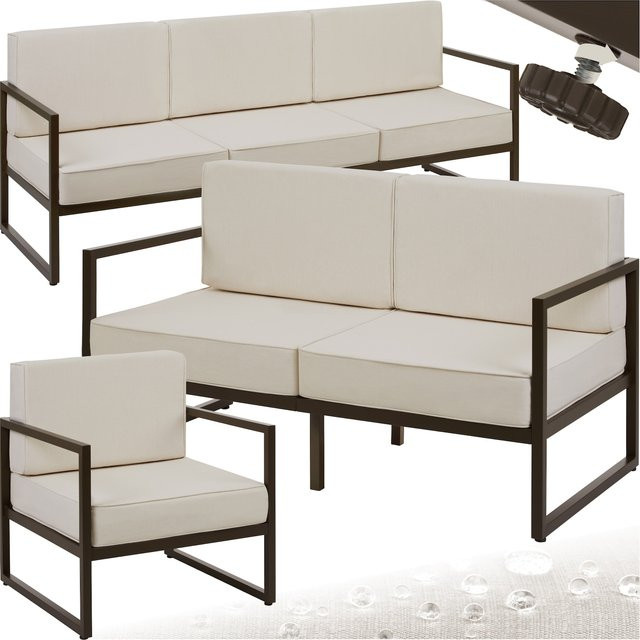 tectake Garten-Loungeset Comosa für 6 Personen in Braun-Beige mit pulverbeschichtetem Stahlgestell und Polyesterbezügen, H x B x T: 85 x 78 x 210 cm - Bild 1