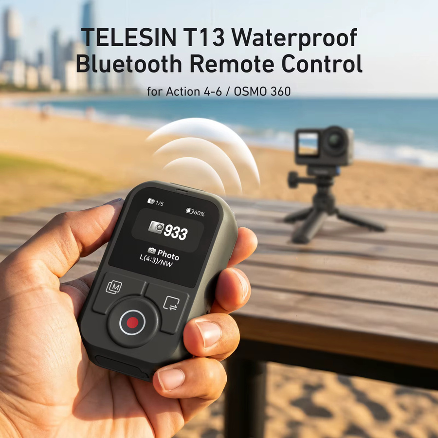 TELESIN Bluetooth-Fernbedienung mit Bildschirmanzeige und Handgelenkschlaufe für DJI OSMO Action 6, 5 Pro, 4 und OSMO 360 in Schwarz - Bild 2
