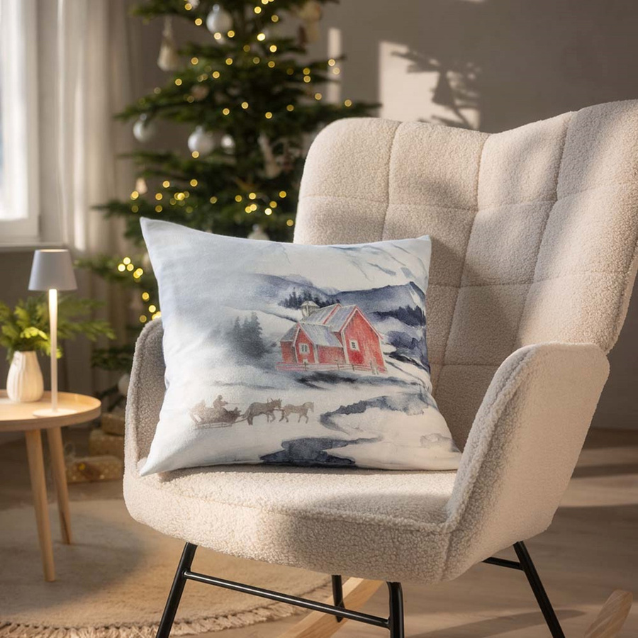 Estella Deko Kissenbezug Sleigh Ride Winterlandschaft Weiß B/B: 50 x 50 cm - Bild 1