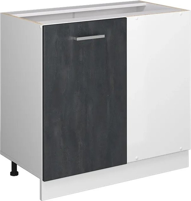 Vicco Eckunterschrank R-Line Küche Schwarz Beton Weiß ohne Arbeitsplatte Höhe: 81,6 cm, Breite: 86 cm, Tiefe: 46 cm - Bild 1