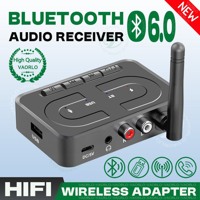 VAORLO Bluetooth 6.0 Audio-Empfänger in Schwarz mit 3,5-mm-AUX, RCA und USB-Wiedergabe für HiFi-Stereo-Systeme und Verstärker - Bild 1