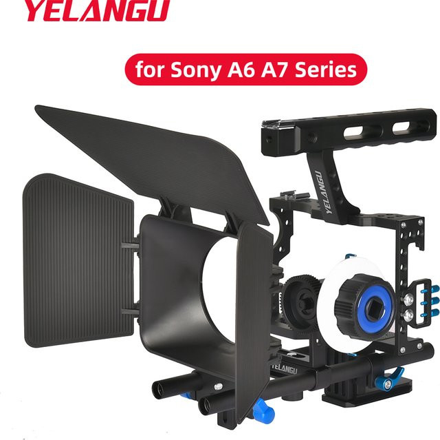 YELANGU Kamerakäfig-Rig-Kit für Sony A7S, A7, A7R, A6000, A6500, A6300 in Schwarz mit zwei Kaltschuhhalterungen und 1/4 Zoll Gewinde - Bild 1