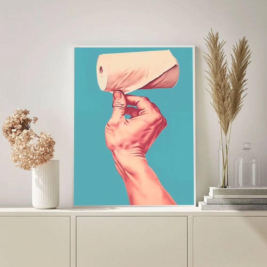 Wasserfester selbstklebender Wandaufkleber Mona Lisa mit Perlen und Toilettenpapier für das Badezimmer - Bild 6