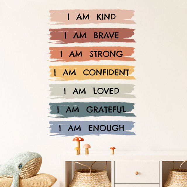 Kingsmile Affirmations Wandaufkleber Ich bin freundlich, ich bin mutig, ich bin geliebt in Multicolour als inspirierende Wandkunst für Kinder und Erwachsene - Bild 1