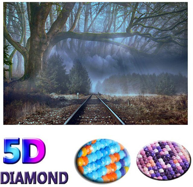FIYO DIY Diamantmalerei Waldlandschaft mit Eisenbahn in Grau und Multicolour, B x H: 30 x 20 cm - Bild 1
