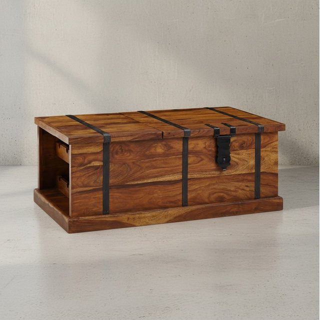 KADIMA DESIGN Massivholz Couchtisch mit Weinregal in Braun, B/T/H: 100 x 60 x 40 cm - Bild 1