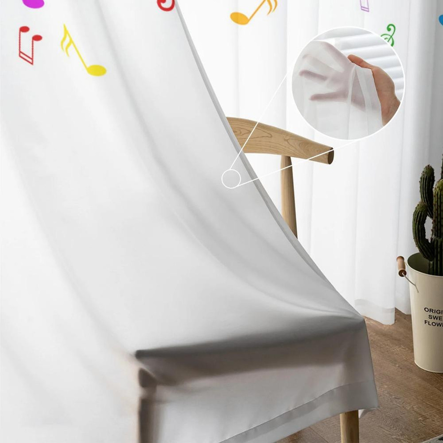 Yiran Furniture Transparentes Voile-Fenstervorhang mit Musiknoten-Design, Bunt, Breite: 135 cm, Höhe: 115 cm - Bild 2