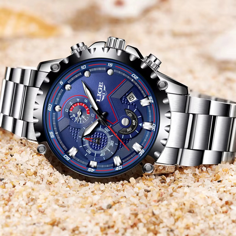 LIGE Chronograph, Quarz, Edelstahl, Blau, Herren - Bild 3