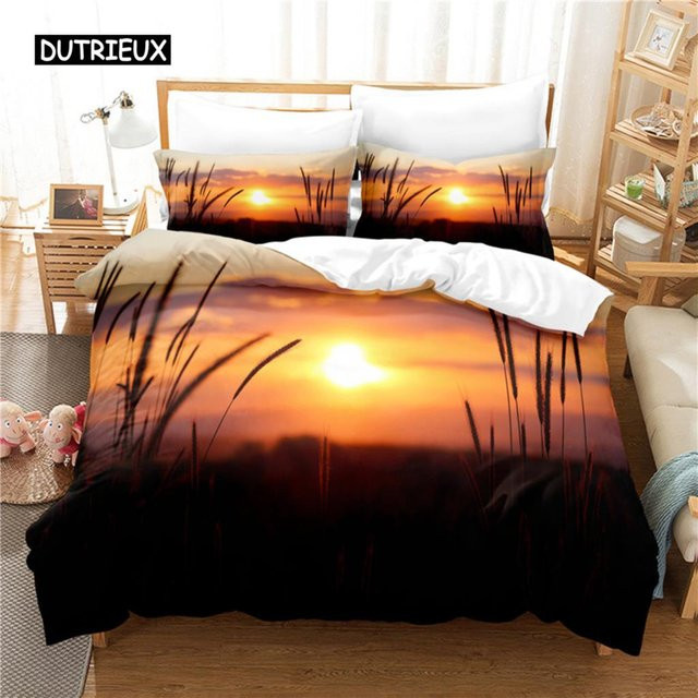 Binchi Outdoor Product 3-teiliges Bettwäsche-Set mit Sonnenuntergang-Design in Multicolour, 3D-Digitaldruck aus Mikrofaser, B/H: 155 x 215 cm - Bild 1
